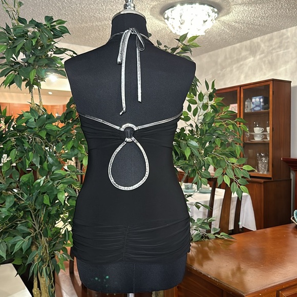 💖 Sexy Size Small Sparkly Silver Sequins Black Halter Top - Picture 4 of 10